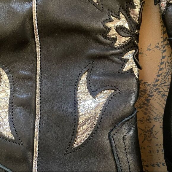 Free People Sz 10 Sparks Fly Western boots black silver leather cowboy cowgirl - Picture 10 of 13
